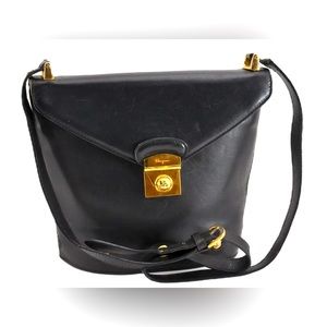 Authentic Salvatore Ferragamo black leather vintage crossbody bag